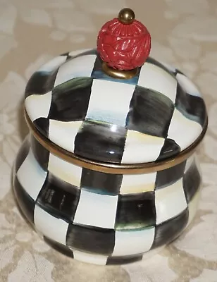 MacKENZIE-CHILDS Black & White COURTLY CHECK Enamel LIDDED SUGAR BOWL -As Is • $19.99