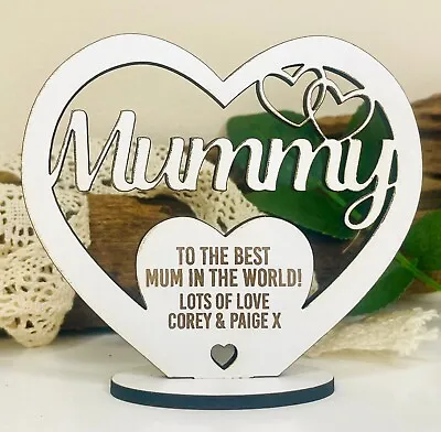 Personalised Mummy Plaque Gift For Mums Wooden Heart Birthday Mothers Day Gifts • £4.95