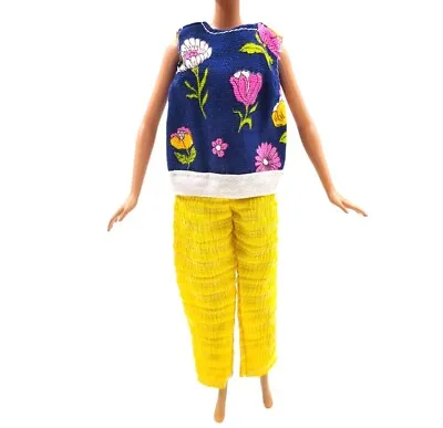 Vintage Barbie Mod Outfit Top & Pants Daisies Yellow Blue Pink 2 Piece  • $14.44