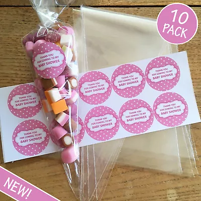 Baby Shower Sweet Bags & Stickers - 10 Pack - Pink - Party Games Prize Favours • £5.49