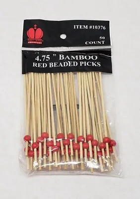 (2x) 50pk Red Beaded 4.75  BAMBOO COCKTAIL PICKS Olive Onion & Appetizer • £9.60