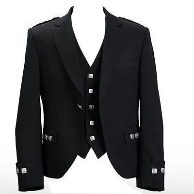 Black Argyle Kilt Jacket With Vest/Waistcoat RS & L (Sleeve) Size US Stock • $56.99