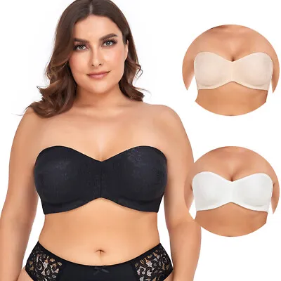 Women's Strapless Bras Lace Non Padded Underwired Multiway Bra 32-46 BCD DD EF G • £9.97