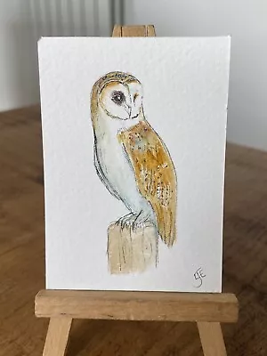 ORIGINAL ACEO Miniature Painting Wildlife/nature: Barn Owl  By Lisa EVANS • £4.95