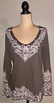 Women's Currants Brown & Blush Pink Long Sleeve V-Neck Top/Shirt Extra Large XL • £9.63