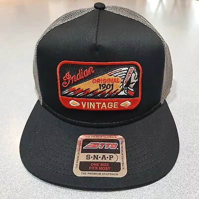 Indian Motorcycles Otto Flat Brim Cap Embroidered Patch Black Trucker Mesh • $19.99