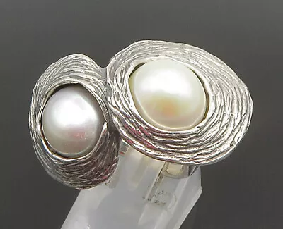 HAGIT GORALI 925 Silver - Vintage Double Fresh Water Pearl Ring Sz 8 - RG25317 • $98.12