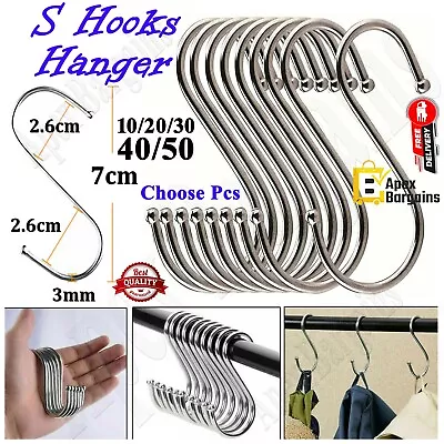 10-100 Pcs S Hooks Stainless Steel Kitchen Meat Pan Utensil Clothes Hanger Hooks • £2.89