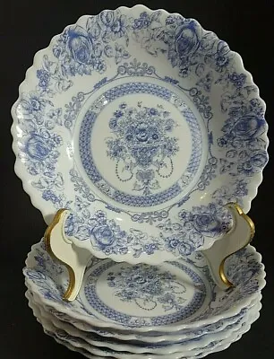 $32 • Buy Vintage Arcopal Honorine 4 Coupe Soup Bowls 7 1/8” Diameter Blue & White France