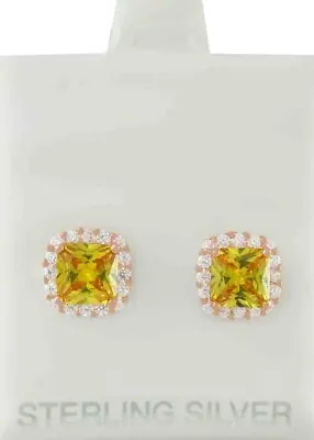 LAB CREATED 2.60 Cts YELLOW TOPAZ & WHITE SAPPHIRES EARRING .925 SILVER (Rose) • $0.99