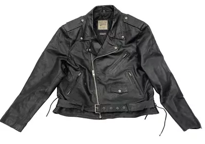 Open Road Leather Black Motorcycle Biker Heavy Jacket Men's 2XL XXL • $50.99