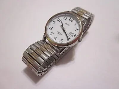 Timex Indiglo Men’s 2 Tone Watch Speidel Stretch Band Date 3 ATM & New Battery • $19.99