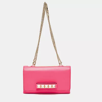 Valentino Pink Leather Rockstud Va Va Voom Chain Clutch • $239.40