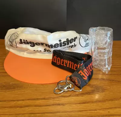 Jagermeister Lot 1990's Hat Cap Stretch Fit Neon Brim Shot Glass Lanyard NOS • $20.15