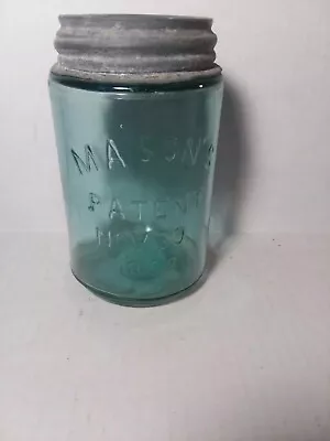 Vintage Mason's Patent Nov. 30 1858 Pint Blue Glass Canning Jar Boyd's Zinc Lid • $22