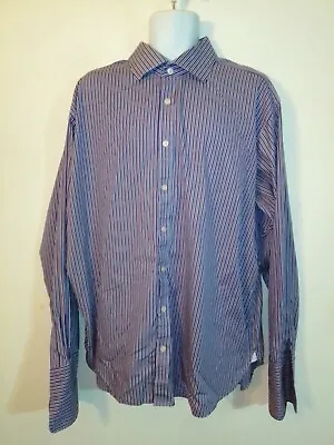 M&S Sartorial Purple Mix Striped Button Up Shirt Size 19  Cuff Link Sleeve • £12.99