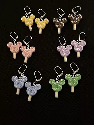 Mickey Mouse Lollipop Swirl Earrings - Lever Back Dangle Hypoallergenic Disney • $9.45