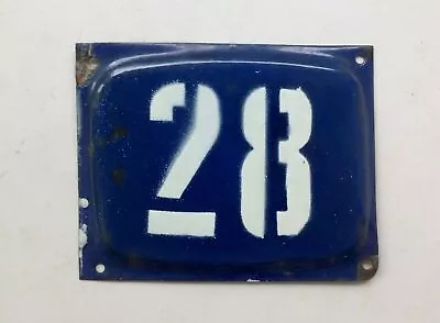 Vintage Enameled Metal House Number 28 Plaque/ Sign Blue Enamel Address Sign 28 • $68.11