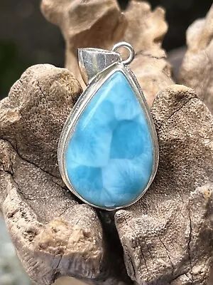 Larimar Teardrop Pendant AAA+ Handmade In  The Dominican Republic 925 Silver B2 • £109.99