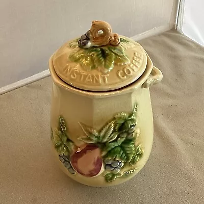 VTG Tilso Instant Coffee Container Jar Raised Fruit Pear Grapes Cork Lid • $22