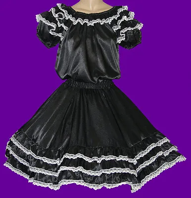 Black Square Dance Dress Outfit Blouseskirt Waist 30 -37  Size Medium • $49.95