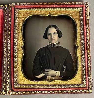 Exotic Young Woman With Small Book 1/6 Plate Daguerreotype No Wipe Marks • $40