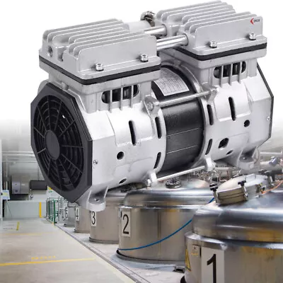 $140 • Buy 1400 Rpm 110V Double-Cylinder Oilless Piston Vacuum Compressor &Silencer 