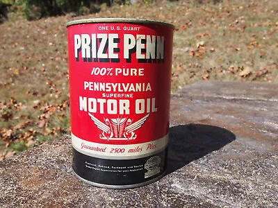 Vintage 1940's Prize Penn Pennsylvania One Quart Motor Oil Metal Can FULL NOS • $400