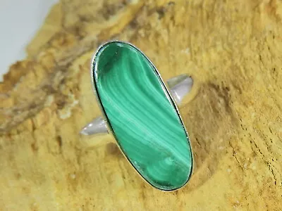 Natural Green Malachite 925 Solid Sterling Silver Ring Size US-7 • $15.59