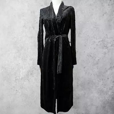 Wayf Robe Women's Medium  Black Velvet Belted Long Duster • £31.80