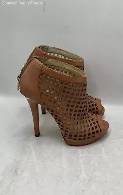 Michael Kors Womens Brown Leather Peep Toe Back Zipper Ankle Booties Size 7 M • $17.99