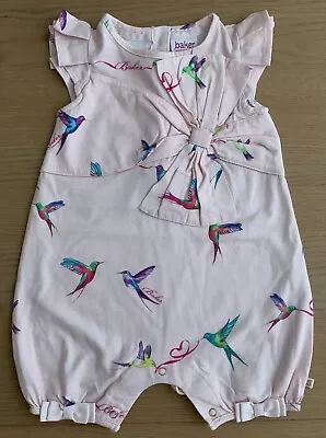 Baker By Ted Baker Romper Suit Light Pink Bird Print Baby Girls Size 3-6 Mths • £12.99