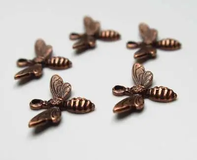 Tiny Antiqued Copper Bee Charms Or Pendants Wings Bent In Flight 13X7mm Qty 5 • $2.24