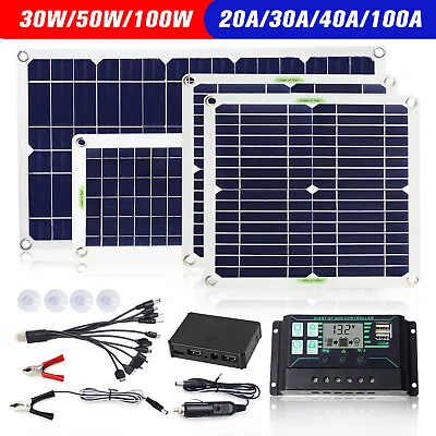 £21.99 • Buy 30/50/100W Solar Panel Kit 12V Car Van Boat Caravan Camper Battery Charger New