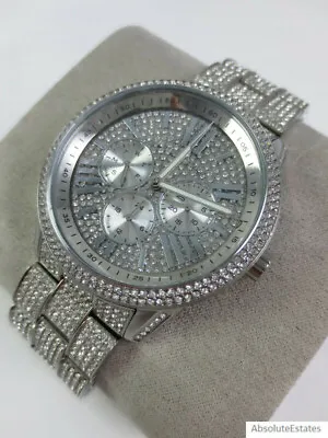 NEW Michael Kors Silver Extreme Pave Glitz Chronograph Watch MK6788 Mens Unisex • $188.99