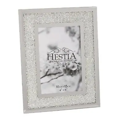 Mirrored Photo Frame HESTIA Silver Tone Crystal Inlay Freestanding Picture 4x6 • £8.92