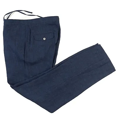 NWT Marco Pescarolo Dress Pants US:32 EU:48 100% LINEN Lounge Blue Trousers • $139