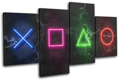 Play Station Symbols Neon Gaming MULTI CANVAS WALL ART Picture Print • £31.99