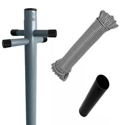 2.4m Washing Line Pole & Socket Clothes Post Dryer Galvanized Heavy Duty Garden • £8.98