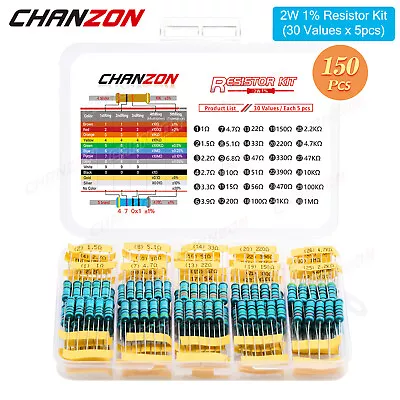 150pcs (30Values) 2W 2 Watt 1% Metal Carbon Film Resistor Kit Set 1ohm - 1M Ohm • $12.74