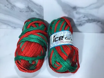 🔥 Lot Of 2 Ice Yarns Flamenco I New 1 Without  Label Red & Green Scarf Yarn • $10