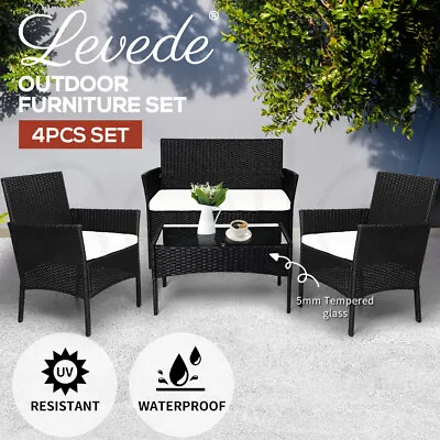 $299.99 • Buy Levede 4PCS Outdoor Furniture Setting Patio Garden Table Chair Set Wicker Lounge