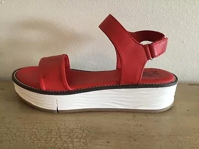 Miz Mooz Red Leather Platform Ankle Strap Sandals Size 39/8.5 • $29