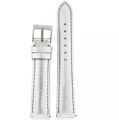 Watch Band Ladies Silver Metallic Leather Padded Built-In Spring Bars LEA 370 • $21.95