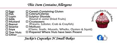 Cupcake Allergen Content Warning Stickers Personalised Cake Food Allergy Labels  • £2.50