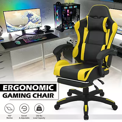 Yellow[RECLINABLE]Gaming Racing Chair Ergonomic Office Executive Seat W/Footrest • $158.99