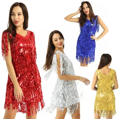 £38.28 • Buy Women’s Sequin Tassels Ballroom Latin Samba Rumba Tango Jazz Dance Dress Costume