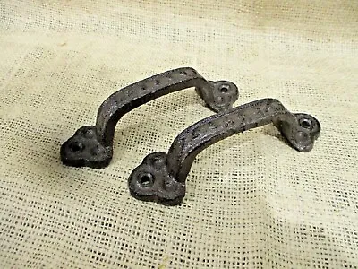 2 Cast Iron RUSTIC Barn Handle Gate Pull Shed Door Handles 5 1/2  Drawer Pulls • $14.99