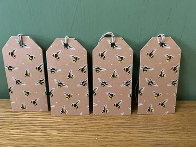 £2.29 • Buy Glick Pack Of 4 Luxury  Gift Tags Bumble Bees On Kraft Card