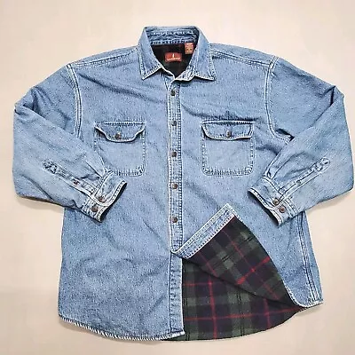 Lanesboro Jacket Mens XL Denim Shacket Flannel Lined Tartan Plaid Vintage  • $35